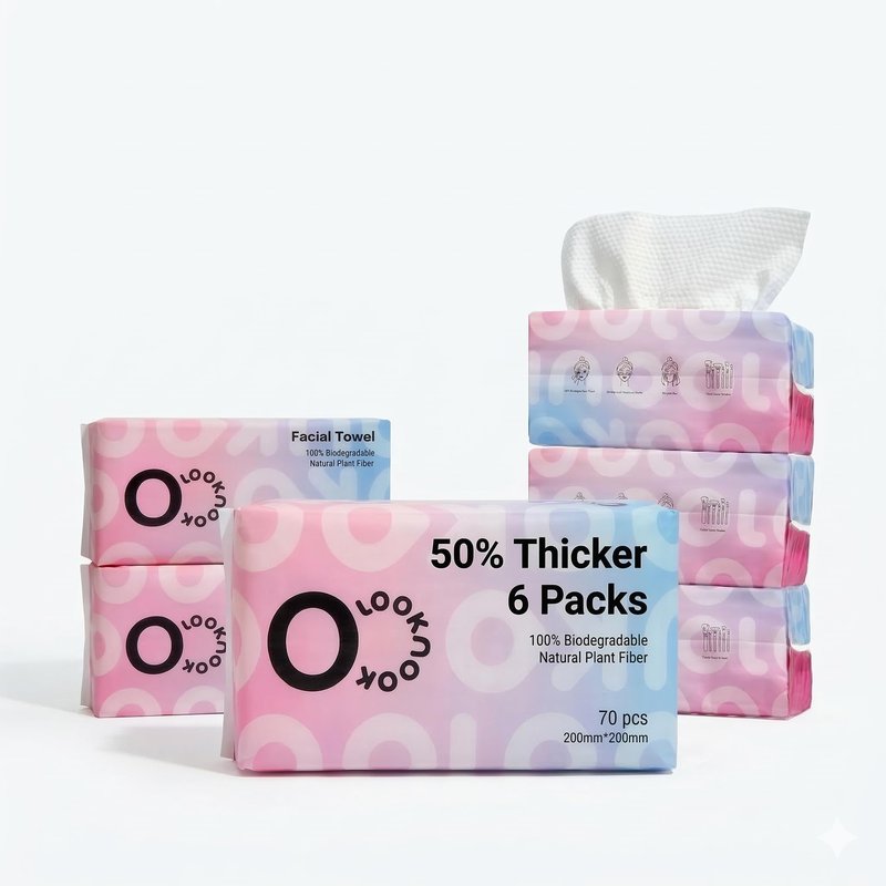 LOOKNOOK Disposable Face Towel, 50% Thicker, Soft for Sensitive Skin, Multipurpose Cleaning Cloth, 70 Count, 6 pack