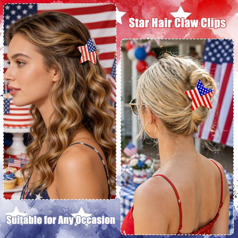 American Flag Star Hair Clip 4th of July Patriotic Hair Accessories for Women Independence Day Red White Blue Acrylic Hair Claw Clips for Thick Thin Hair USA Flag Hair Barrettes for Holiday Party Gift