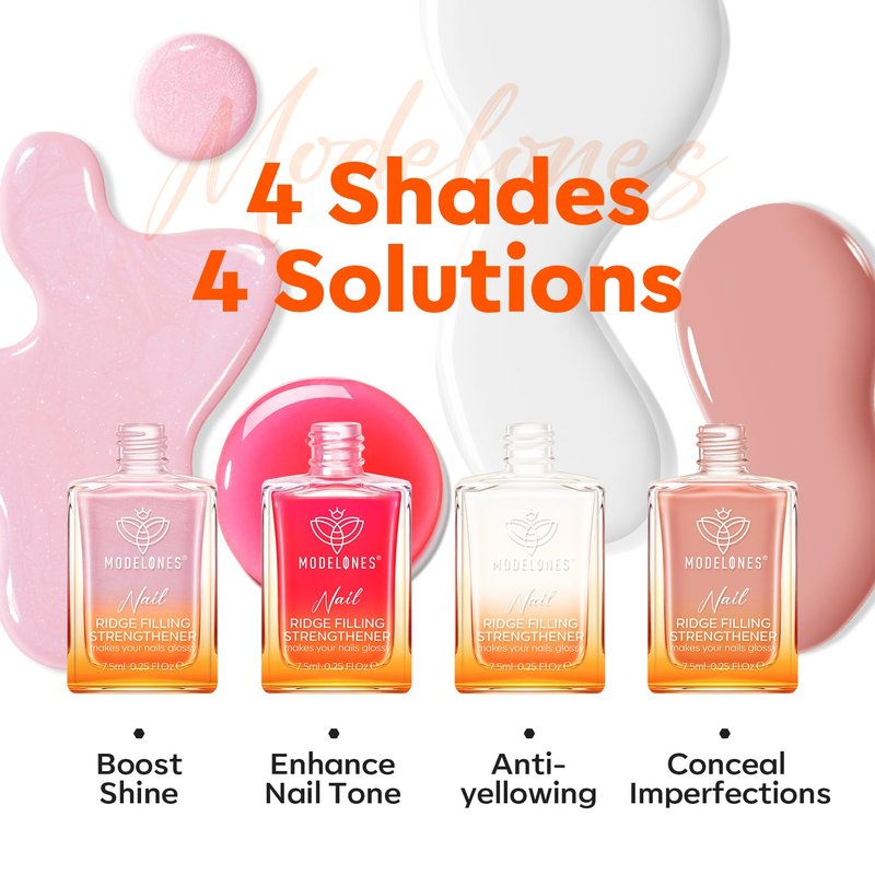 modelones Nail Strengthener Kits Milky White Glitter Pink Nude Nail Polish Sets Nail Repair for Damaged Nails Strengthener and Growth for Thin Weak & Damaged Nail Care Kit for Women 4 Pcs Gifts Sets