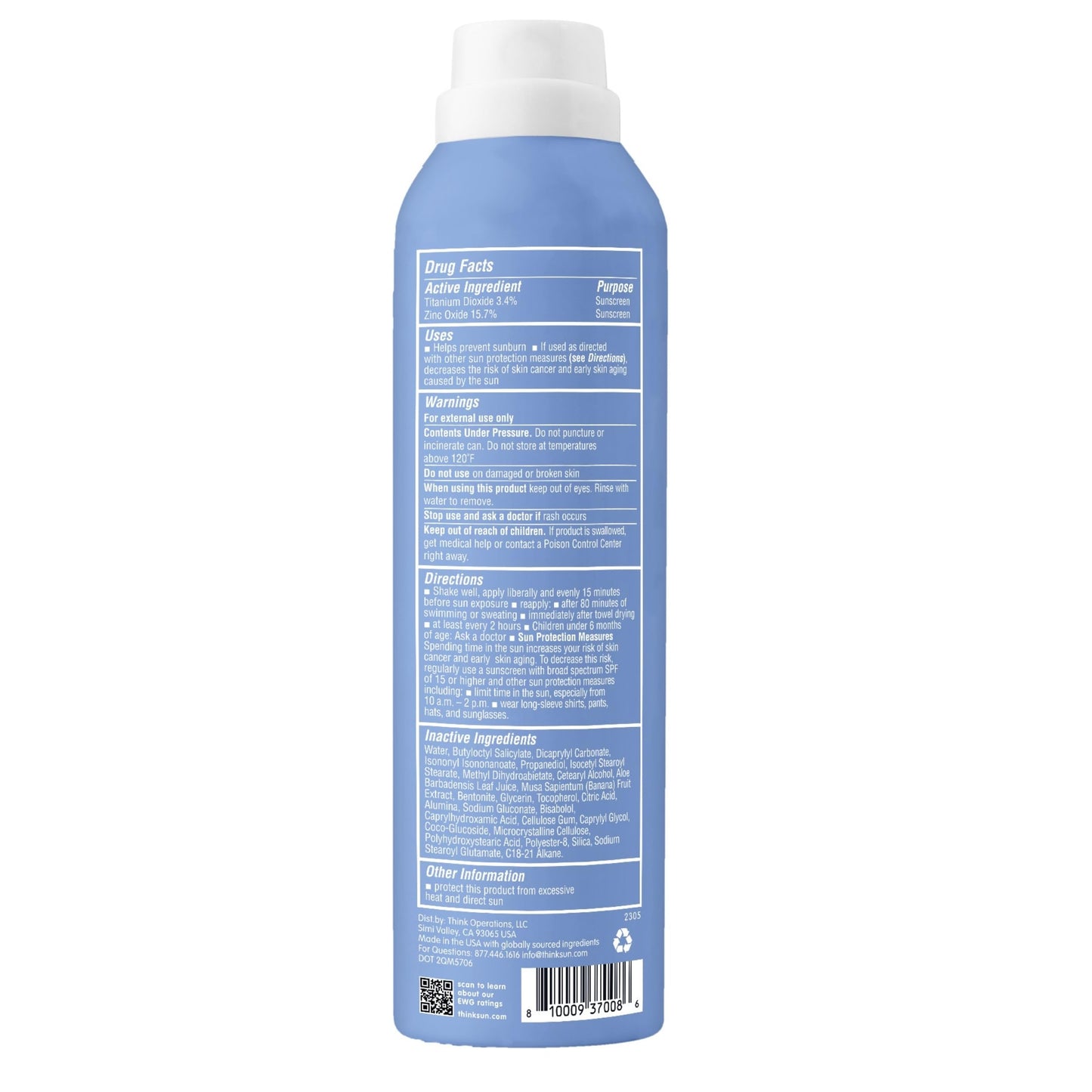 Thinksport SPF 50+ Mineral Sunscreen Spray, All Sheer, 6 Fl Oz – Natural, Water Resistant Body Sun Protection, Vegan & Reef Safe