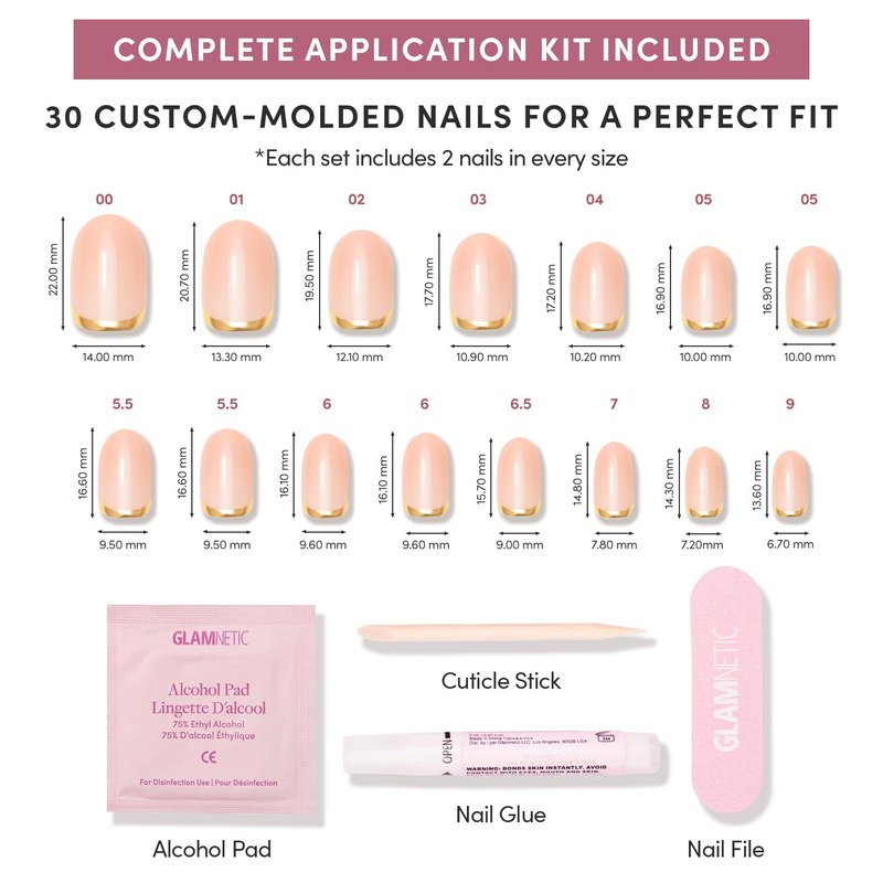Glamnetic Press On Nails - Goal Digger | Glossy, Semi-Transparent Short Round Fake Nails, Salon Quality | 12 Sizes - 30 Nail Kit with Glue