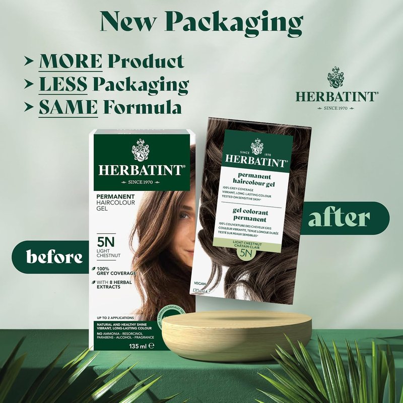 Herbatint Permanent Hair Dye For Women - 4N Chestnut - For Up To 100% Gray Coverage of Resistant Gray Hair - Ammonia-Free, Alcohol-Free & Vegan - Salon Influenced Hair color 170ml, 5.75 fl oz