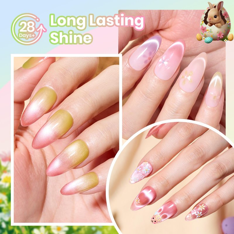Beetles Cat Eye Gel Nail Polish Set - Sugar Meadow 6 Colors Summer Cat Eye Pastel Gel Polish Kit Glitter Pink Purple Green Blue Orange Peach Yellow Magnetic Soak Off UV Manicure Gift for Women