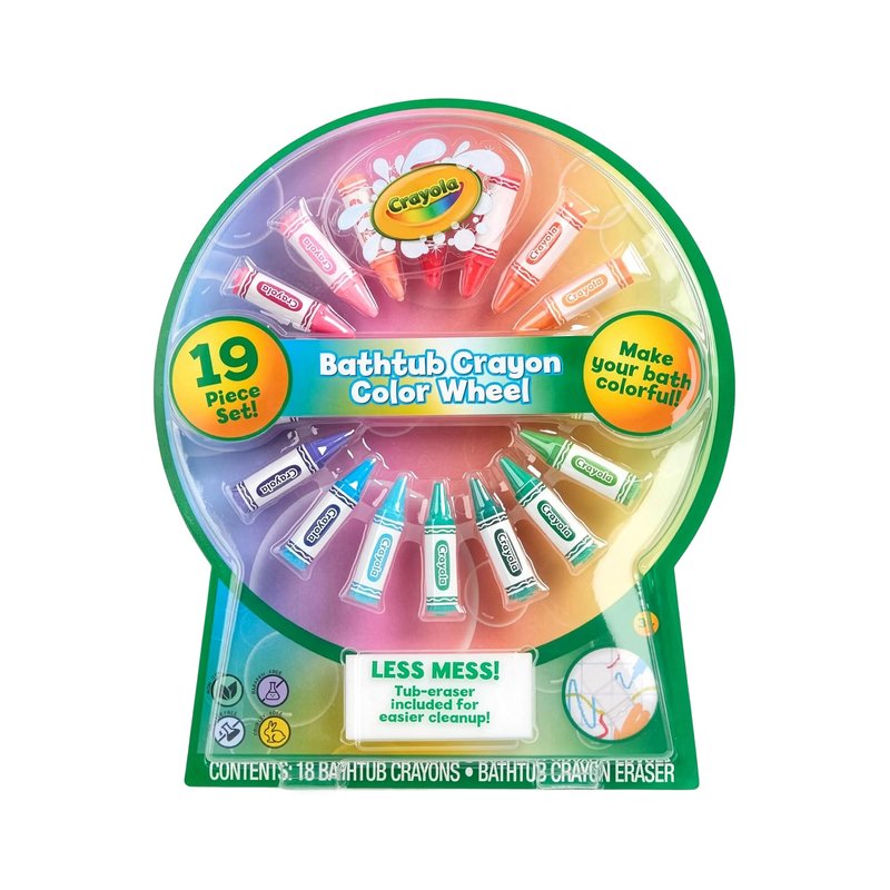 Crayola Bath Crayons Color Wheel, 19-Piece Set, Includes 18 Bathtub Crayons and 1 Eraser, Non-Toxic and Washable Bath Toys for Kids