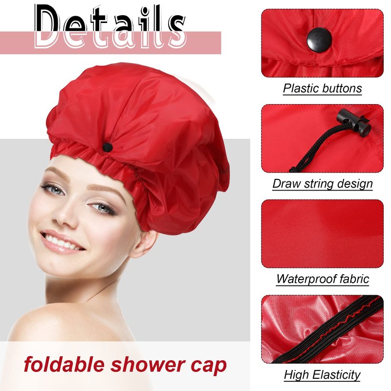 Eurzom 4 Pcs Large Shower Cap for Braids Extra Long Shower Cap for Women Long Hair Locs Foldable Waterproof Reusable XL Hair Bonnets for Dreadlocks Drawstring Bath Caps(Red, Blue, Black, Gray)
