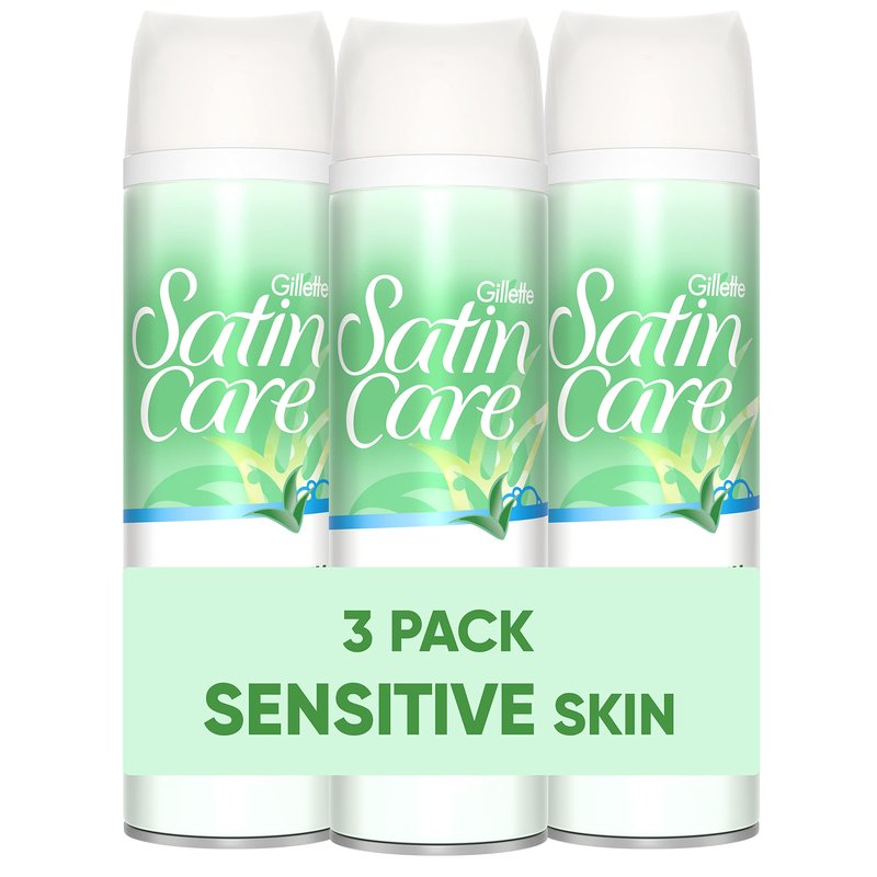 Gillette Satin Care Shaving Gel Sensitive, Shaving Cream for Women, 3 count, 7 oz, Twin Pack, Shaving Gel for Women Sensitive Skin, Shave Cream for Women Sensitive Skin, Shave Cream for Women Bikini