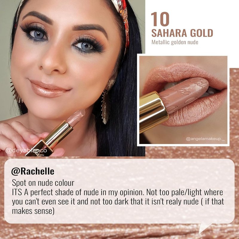 Oulac Metallic Lipstick - Lightweight Hydrating Formula, Full Coverage in Metallic Golden Nude, Vegan Beauty