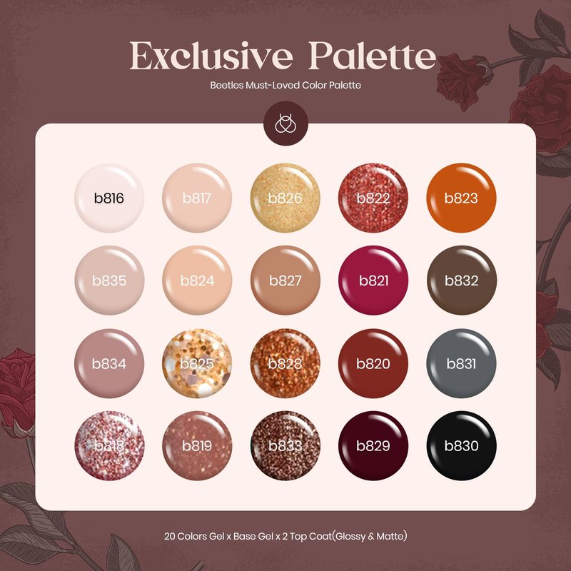 Beetles Gel Nail Polish Set, 23Pcs Brown Burgundy Red Nude Pink Gel Polish Set with Base Top Coat Verse of Roses Kit, Soak off Uv Gel Golden Glitter Holiday Nail Gift for Women