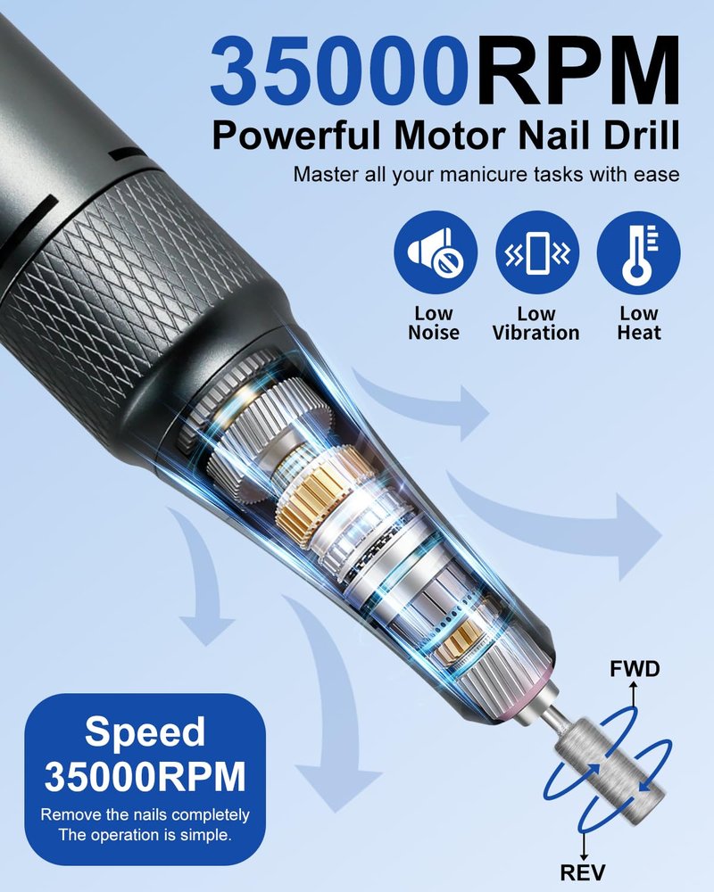 Professional Grade Electric Nail Drill Kit 35000RPM with 14PCS Bits White Portable Rechargeable Cordless File Machine for Acrylic Gel Powder Nails and Manicure Pedicure Toenail Tool Salon Set