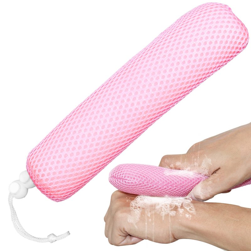 KkaFFe Bath Brush Head with Sponge,Back Scrubber Bath Mesh Bath Body Brush Head for Elderly Aid Bathing and Shower (Pink Head)