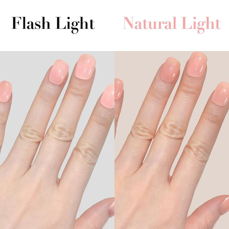 GLAMERMAID Press-On Nails - Light Nude Pink Short Squoval | Reusable Glossy Acrylic False Nails for Women