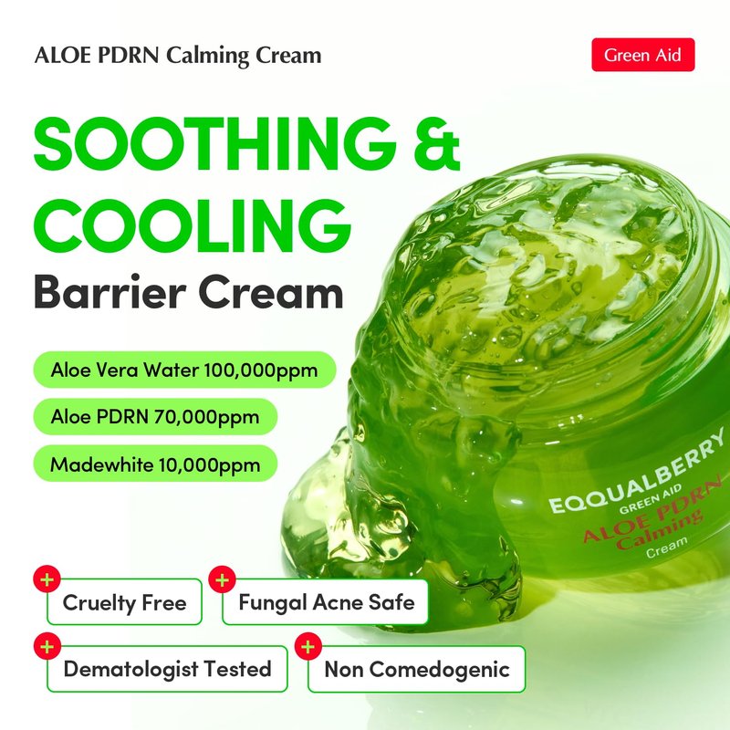 EQQUALBERRY ALOE PDRN Calming Cream | 7% Aloe PDRN & 10% Aloe Vera Water + 5-Cica | Cooling Gel Moisturizer for Oily Skin, Barrier Repair & Blemish Marks | Korean Skincare (1.69 fl.oz / 50ml)