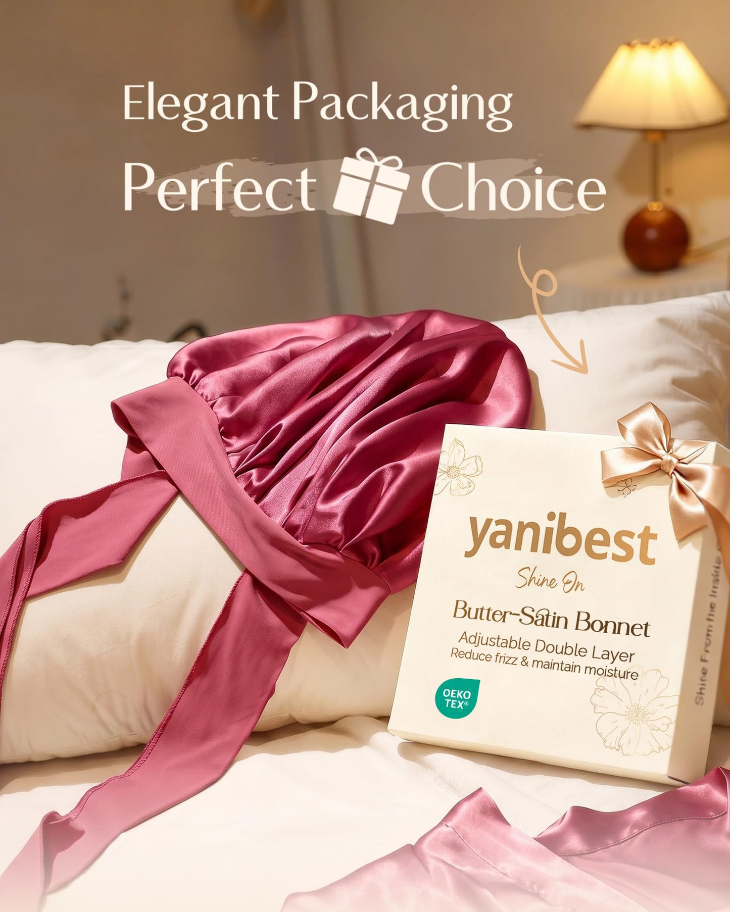 YANIBEST Adjustable Satin Bonnet for Sleeping Women Double Layer Hair Wrap Reduce Friction Prevent Frizz Natural Curly Hair, Purple Pink