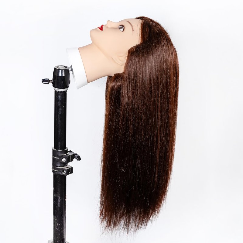 Mannequin Head - 80% Human Hair Cosmetology Training Tool | 26-28" Straight Brown Doll Head