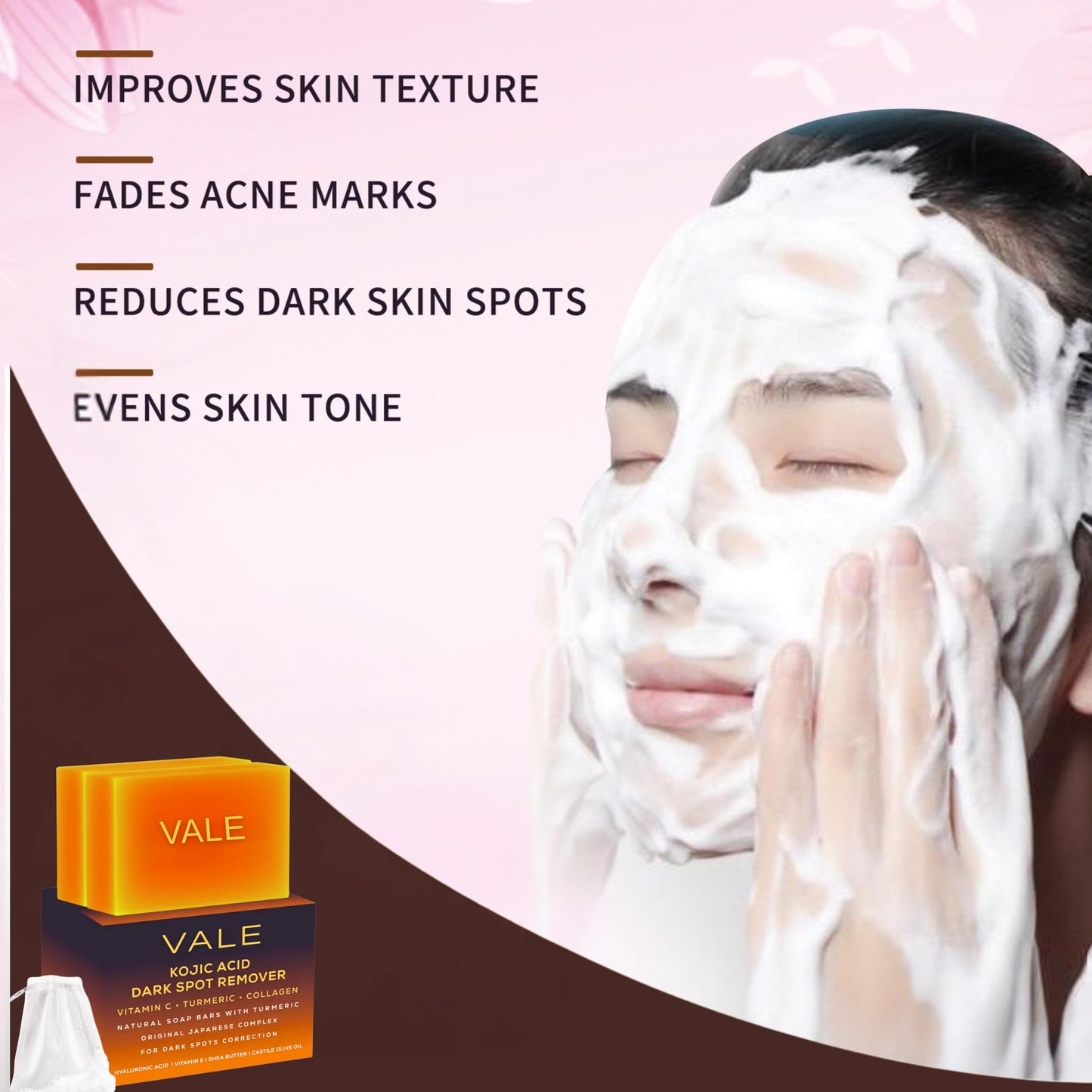 VALE Kojic Acid & Turmeric Soap Bar (2-Pack) – Natural Dark Spot Remover & Original Japanese Complex with Vitamin C, E, Collagen, Retinol, Olive Oil & Shea Butter(Citrus)