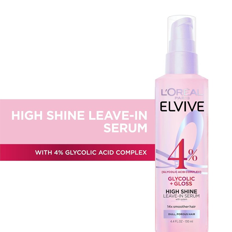 L'Oreal Paris Elvive Glycolic Hair Serum - High Shine Leave-In Treatment for Dull Hair | 4.4 Fl Oz