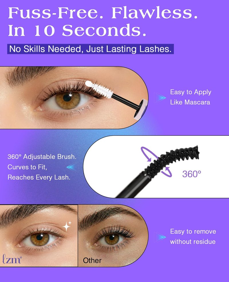 LZM Bond and Seal Lash Glue Long-Lasting 72H Lash Bond and Seal Waterproof Strong Adhesive Easy to Use Eyelash Cluster Glue (5ml+ 5ml 13)