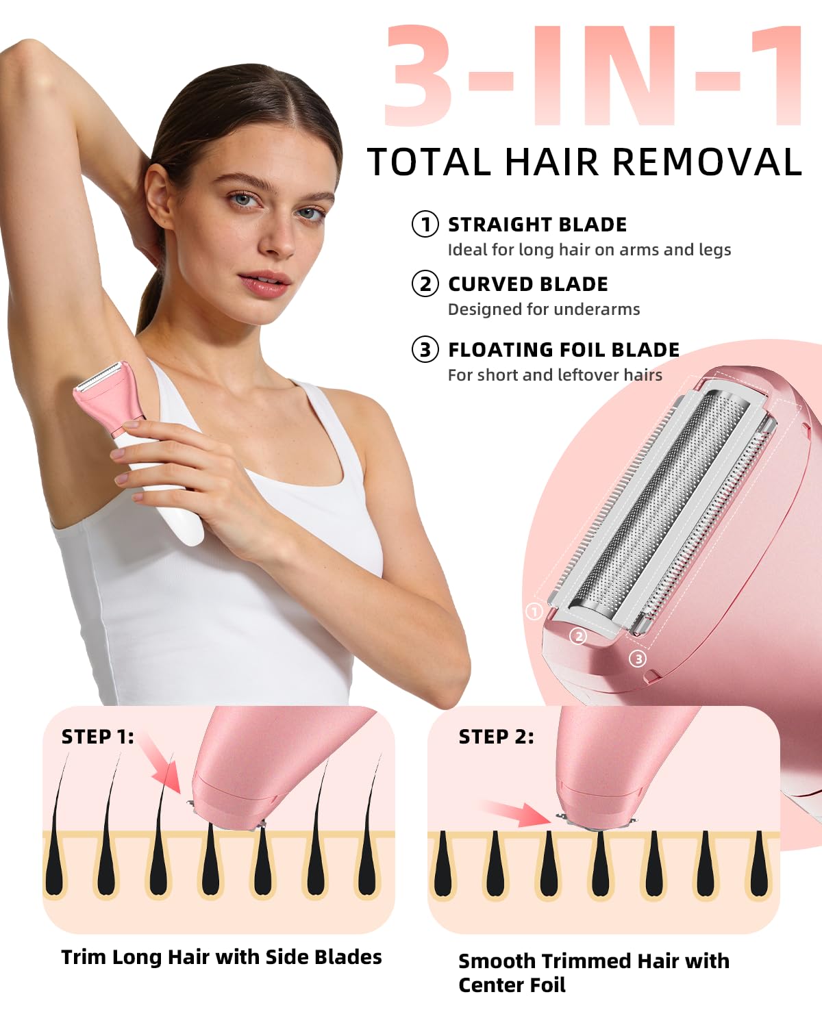 Ufree Bikini Trimmer Electric Razors for Women, Ceramic Blade Body Hair Trimmer, IPX7 Waterproof Rechargeable Lady Shaver, Personal Groomer for Legs & Pubic Hair, Gifts for Women, Black