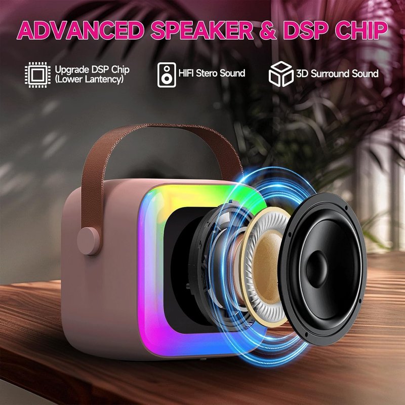 SECULEAD Mini Karaoke Machine for Kids Teen Adults with 2 Wireless Microphones and LED Lights, Bluetooth 5.3 Connectivity, Toys for Party, Home, Gifts for 4 5 6 7 8 9 10 11 12+ Years Girls Boys