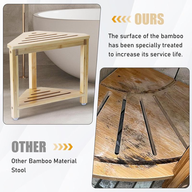 Bamboo Shower Foot Rest - 13.8in Waterproof Stool for Shaving Legs | Corner Shower Storage Solution