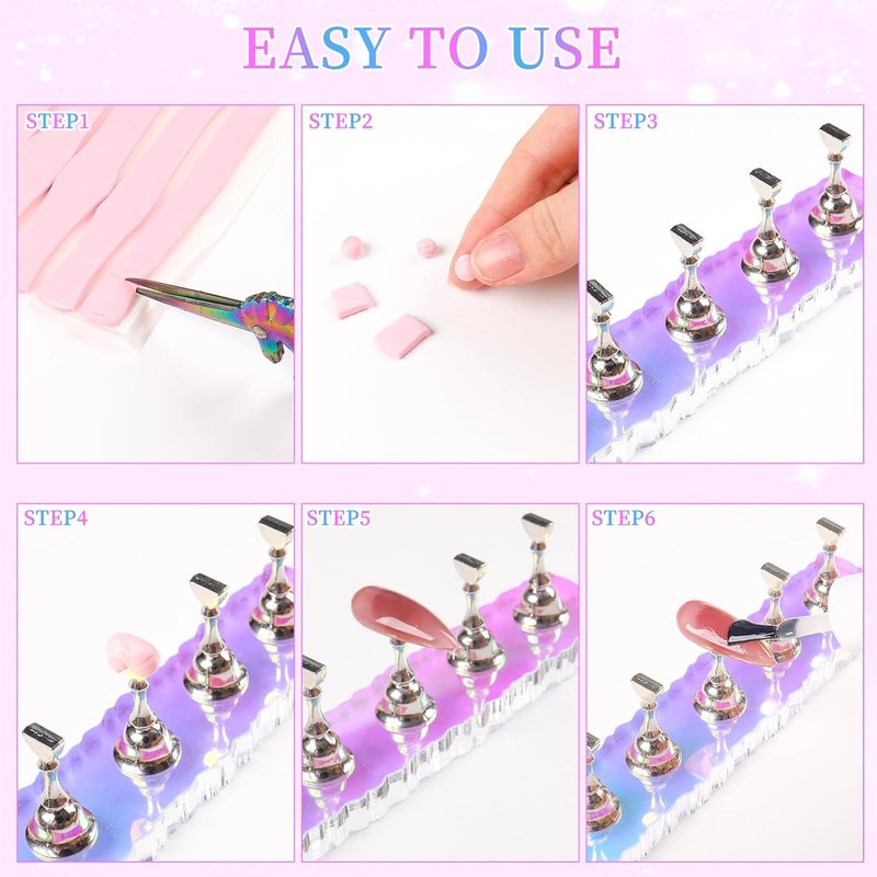 ANGNYA Nail Stand Set - Aurora Nail Holder for Press-On Nails with 96 Removable Tapes | Magnetic Nail Art Tools for Home & Salon