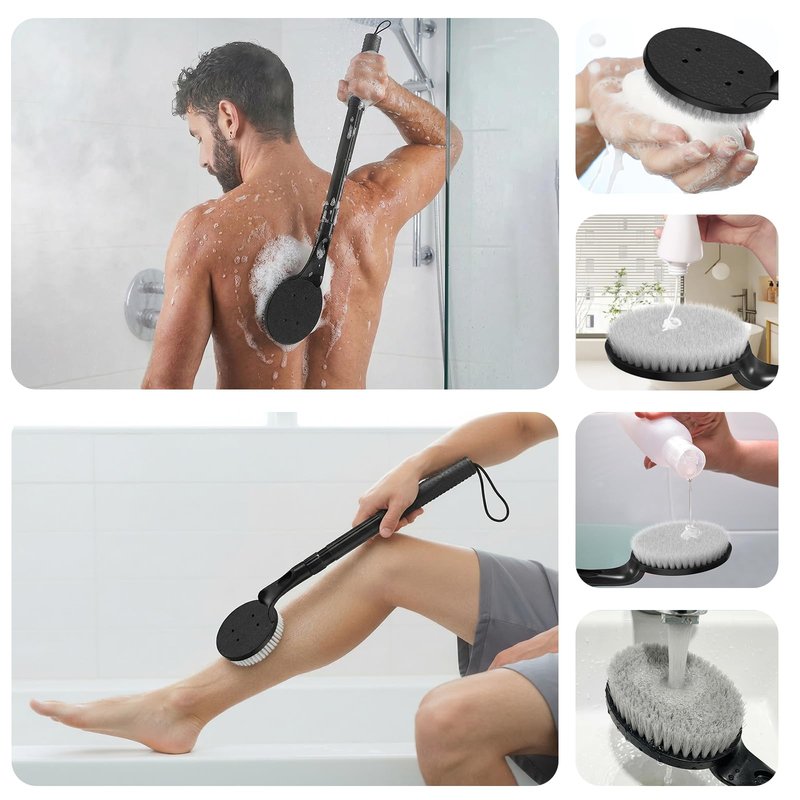 Gobiteli Back Scrubber for Shower,25" Long Handle Shower Brush for Body Exfoliator and Deep Clean,Back Washer for Shower for Men,Women and Elderly