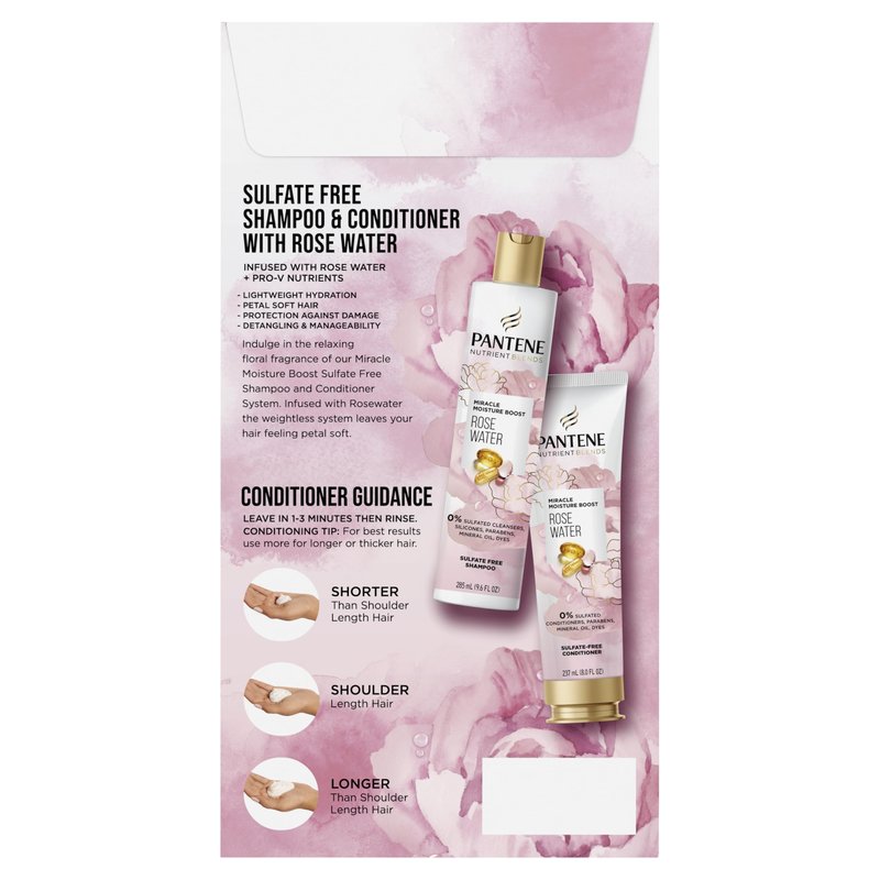 Pantene Nutrient Blends Miracle Moisture Boost Rose Water Shampoo & Conditioner Dual Pack for Dry Hair, Sulfate Free