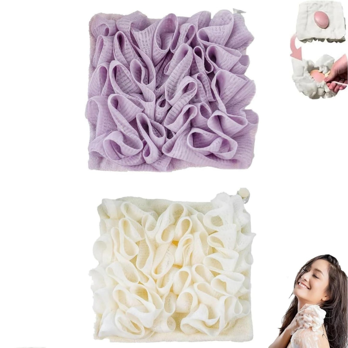 Wash Cloth Loofah Combo, The Soft Loofah and Washcloth, 2 in 1 Bath Loofahs Sponge, Loofahs Exfoliation, for Cleansing and Smooth Skin