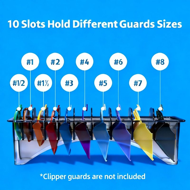 Perfitech Clipper Guard Holder Organizer with 10 Slots, Black, Sturdy Polycarbonate Material