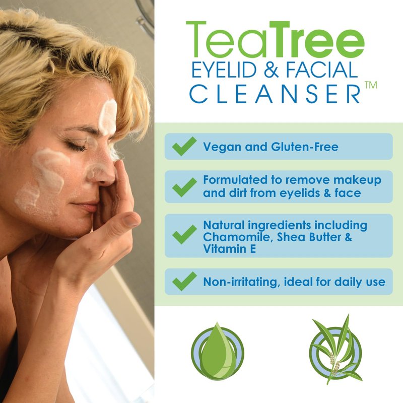 EYEECO Foaming Facial Cleanser - Gentle Tea Tree Oil & Chamomile - Non-Irritating 1.6oz Eyelid Wash