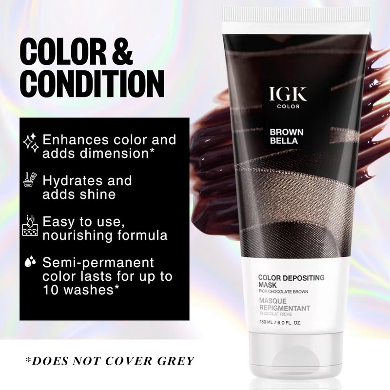 IGK Brown Bella Hair Gloss - Chocolate Brown Color Depositing Mask | Boost Shine & Enhance Brunette Tones | 6 oz