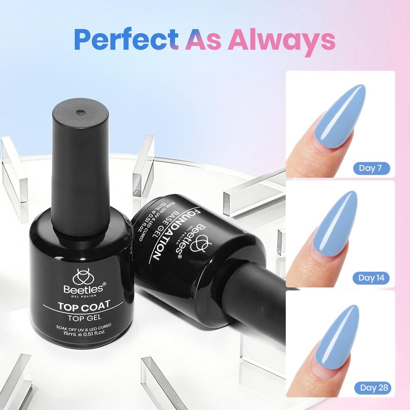 Beetles 2 Pcs 15ml No Wipe Gel Top Coat and Base Coat Set - Shine Finish and Long Lasting Soak Off LED Nail Lamp Gel Base Top Coat Stay Lock Shine Duo Finish Nail Art Design Manicure Gifts for Women
