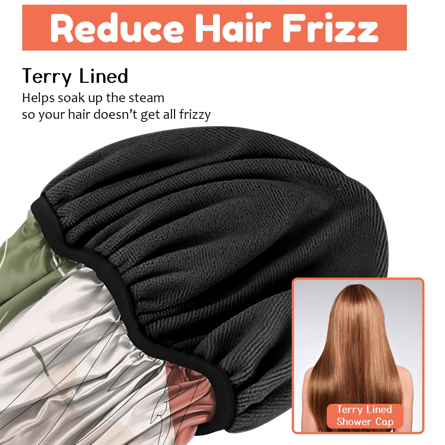 Cabreche Luxury Shower Cap Terry Lined Reusable Triple Layer Waterproof Hair Elastic Caps Shower Bath Hat for Women Girls Cute Aesthetic-Color Block