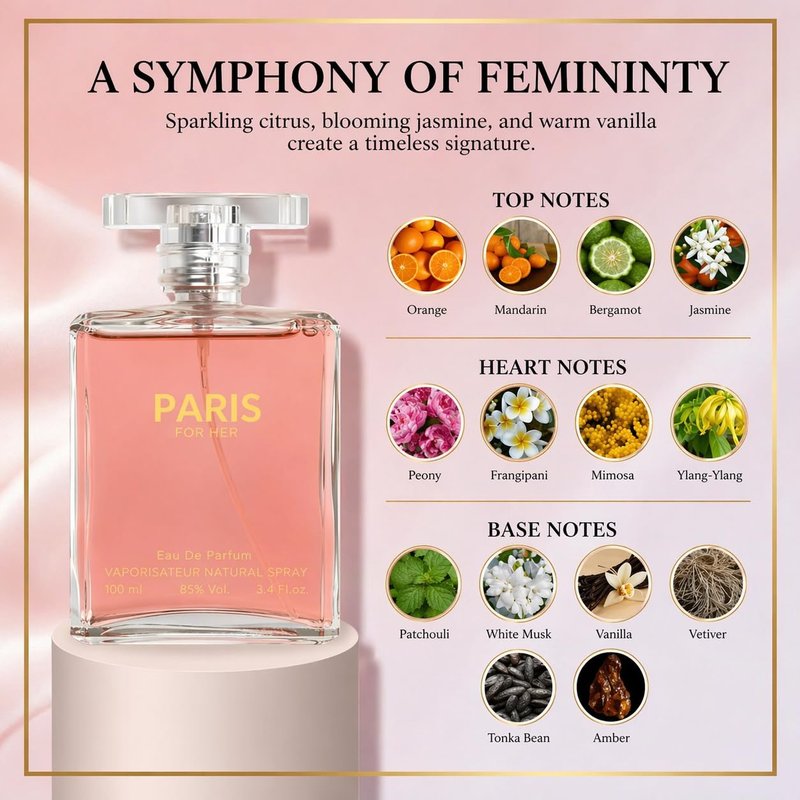 Sandora Fragrances Women's Perfume - Elegant Floral Eau De Parfum | Orange, Jasmine, Patchouli, Vanilla, 3.4 fl oz