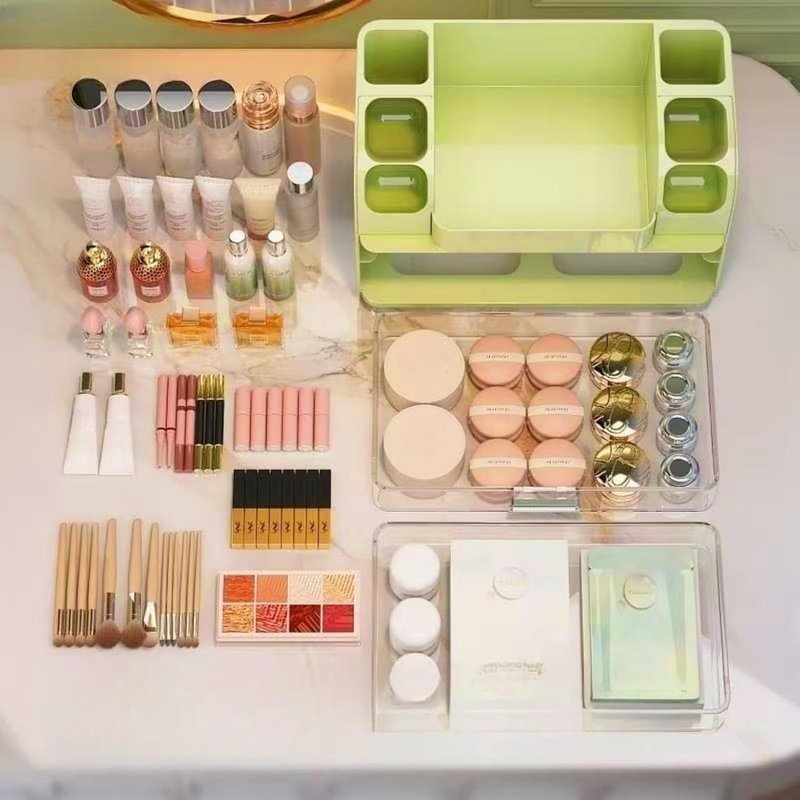 Makeup Organizer with Drawers - Vanity & Bathroom Countertop Storage for Brushes, Skincare & Cosmetics | Green