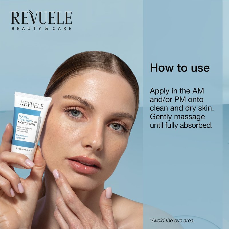 Revuele Double Hyaluron + B5 Facial Moisturizer, Lightweight Hydrating Cream with Dual Hyaluronic Acid & Panthenol, For Soft and Smooth-Looking Skin 1.69 fl.oz
