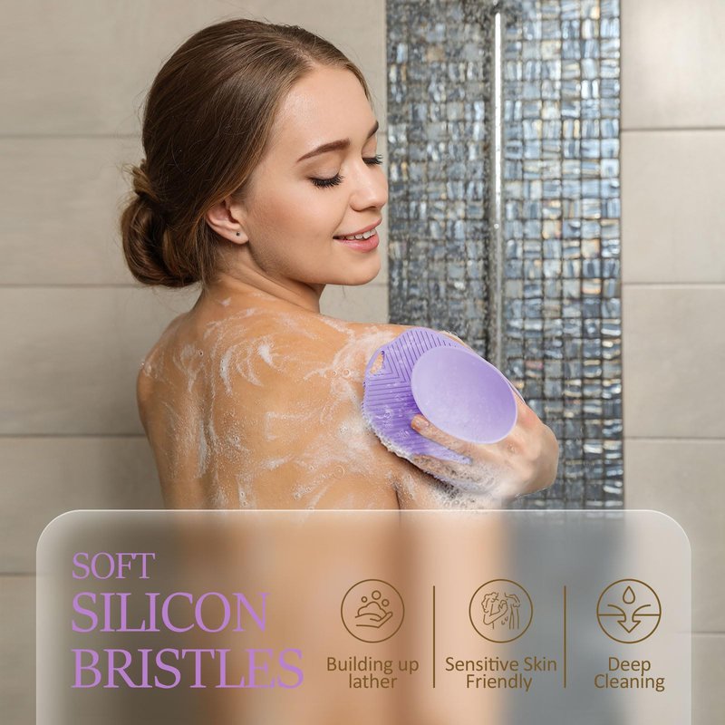 ARIOSOX, Soft Silicone Body Scrubber, Gentle Like a Hand Exfoliating Your Skin and Build Up Lather Easily, Back Large Suction Cup Easy to Store, Long-Lasting & Deep Clean (Purple)