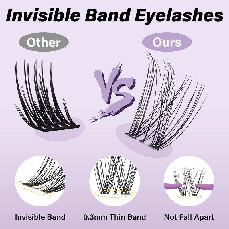 B&Q Venus Lash Clusters Invisible Band False Eyelashes Clusters Natural Cluster Eyelash Extensions Comfortable Individual Lashes Extension DIY Soft Eyelash Clusters （Venus-MIX8-18mm）