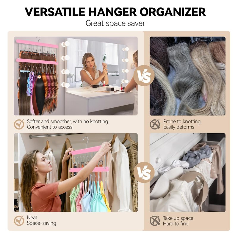 2 Pack Hair Extension Holder & Hanger – Stackable Hair Extension Storage Rack for Styling, Rotatable Braiding Rack Wig Organizer Stand for Wigs, Hairpieces, Clip/Tape Ins and Accessories