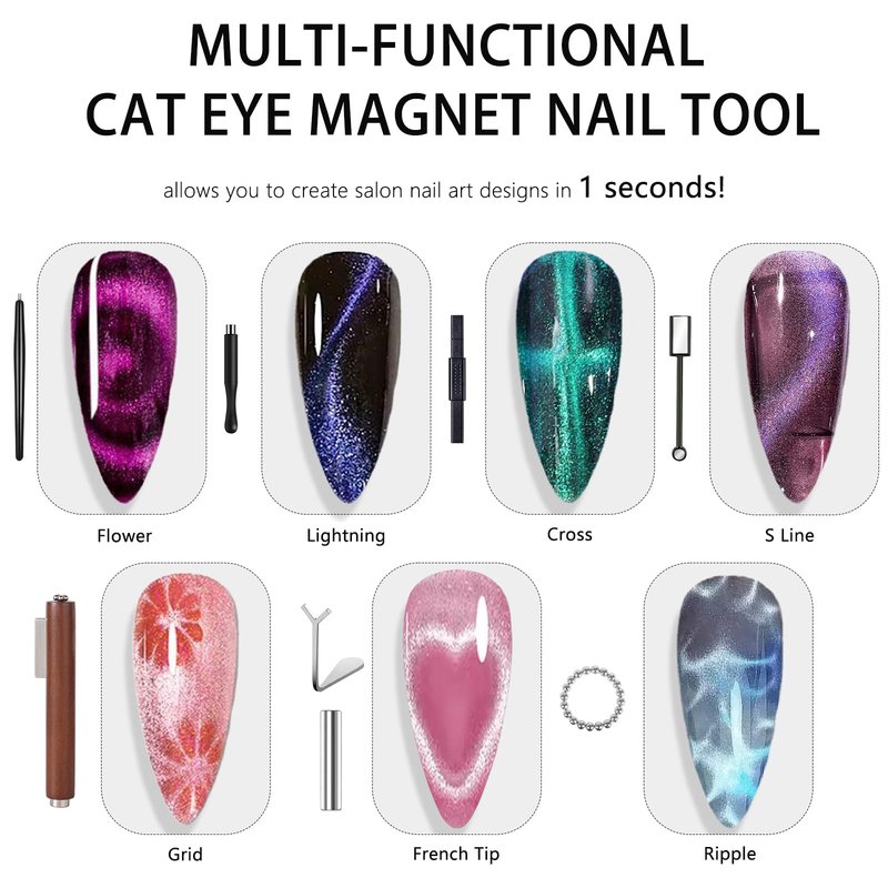 HYWWPFLAY 54PCS Heart Cat Eye Nail Magnet Set, Cat Eye Gel Nail Polish Magnets, 3-In-1 Cat Eye Magnet for Nails, Strong Magnetic Beads Cateye Nail Design Tools for Manicure Accessories