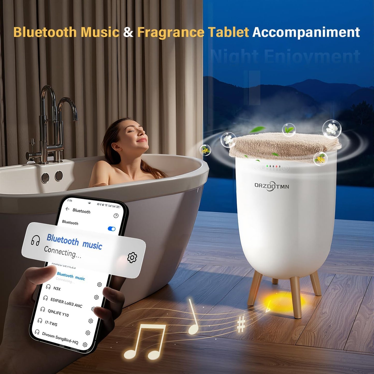 Towel Warmer Bucket 25L Rapid Heating - Luxury Towel Warmers for Bathroom with Bluetooth Speaker, Fits up to 3 Oversized Towels, Blankets, Bathrobe - with Timer, Mood Light