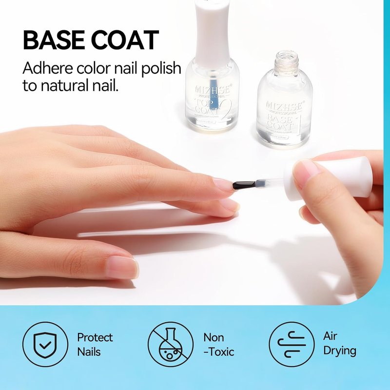 MIZHSE Quick Dry Base & Top Coat Nail Polish - 15ml High-Gloss Protective Finish for Long-Lasting Manicure