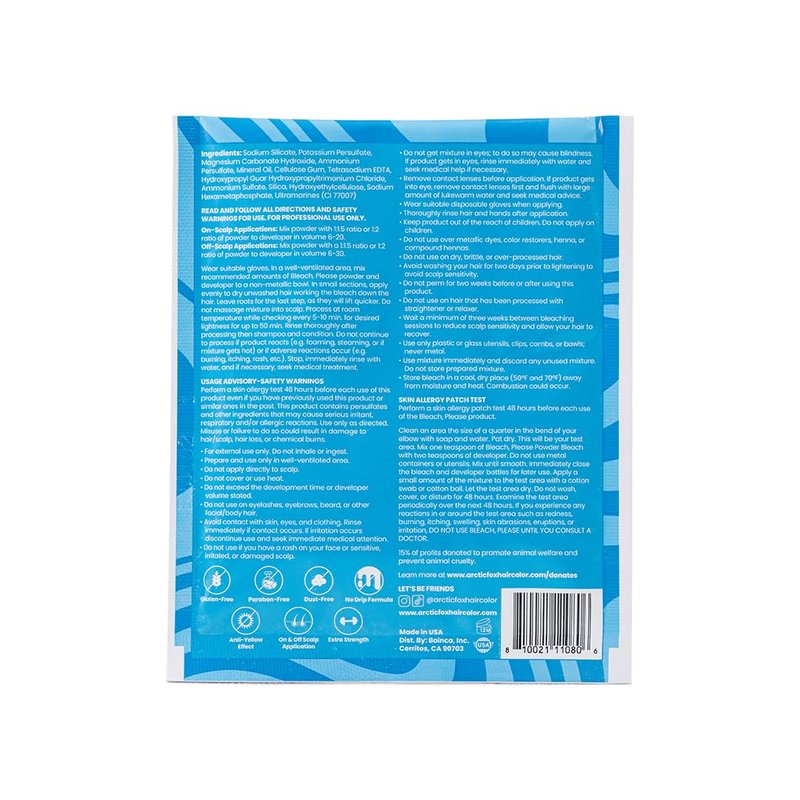 Arctic Fox Blue Powder Hair Bleach - Anti-Brass, Vegan, Cruelty Free, Quick Lightener - 1 oz