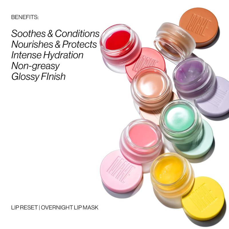 MAKE Beauty Lip Reset Overnight Lip Mask. Nourishing, Hydrating Lip Treatment for Dry, Flaky Lips. Plumps, Softens, and Smooths. Solar Citron Flavor
