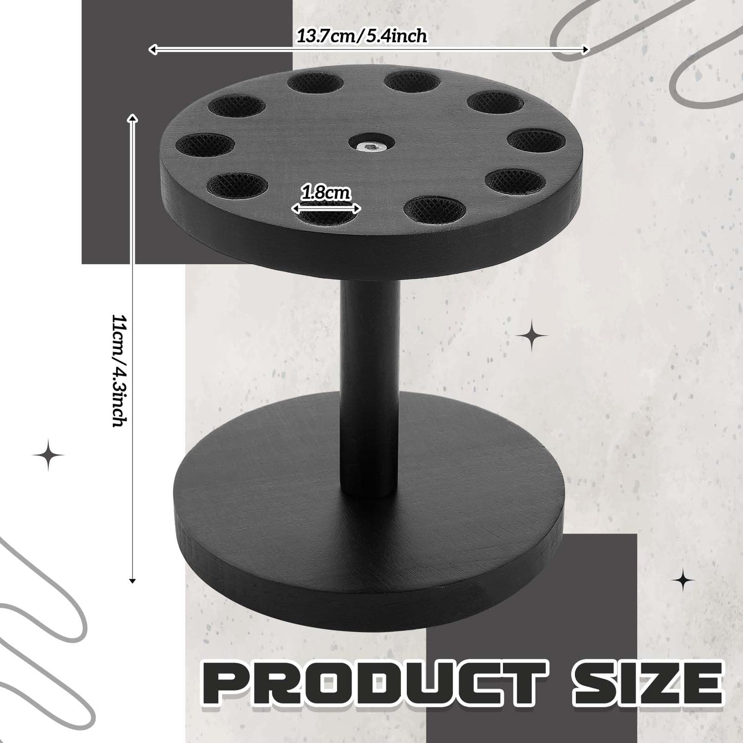Threehoney 360 Degree Rotating Scissor Holder with 10 Diameter 0.71'' Hole Wooden Barber Shears Holder Salon Hair Stylist Container Stand for Barbershop Grooming Tool Storage, Black