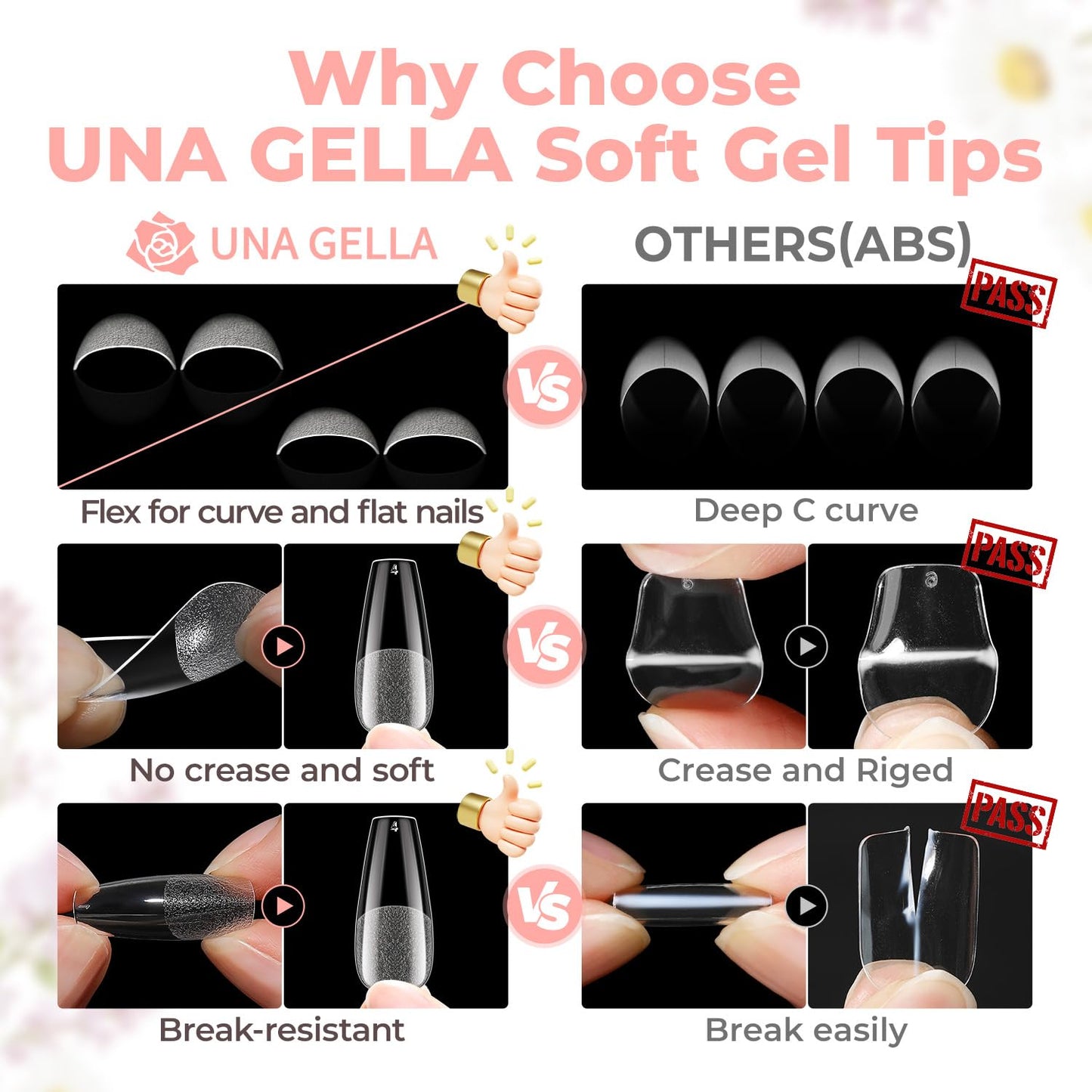 UNA GELLA Coffin Nails Tips 504pcs 12 Sizes, Soft Gel Nail Tips Acrylic Full Cover Pre-buffed Medium Coffin Press On Fake Nails For False Nails Extension Home DIY Salon Gifts for Women and Girls