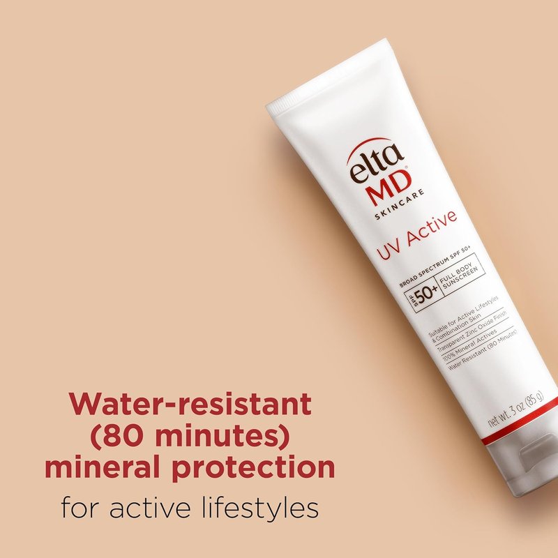 EltaMD UV Active Sunscreen - 100% Mineral SPF 50+ for Active Lifestyles | Water-Resistant 3.0 oz Tube