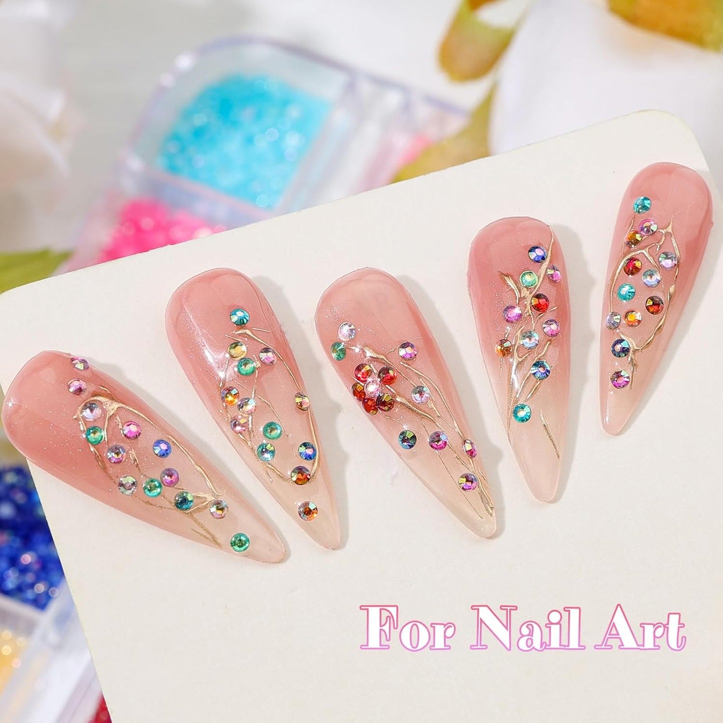 Skiennix Nail Art Rhinestones Kit - 6 Boxes of 2mm Mixed-Color Flatback Pearls with Tweezers & Brush