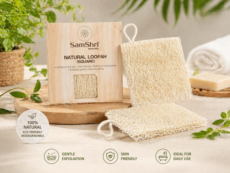 Natural Loofah | Biodegradable Exfoliating Bath Sponge - 2 Pack for Face & Body Scrubbing