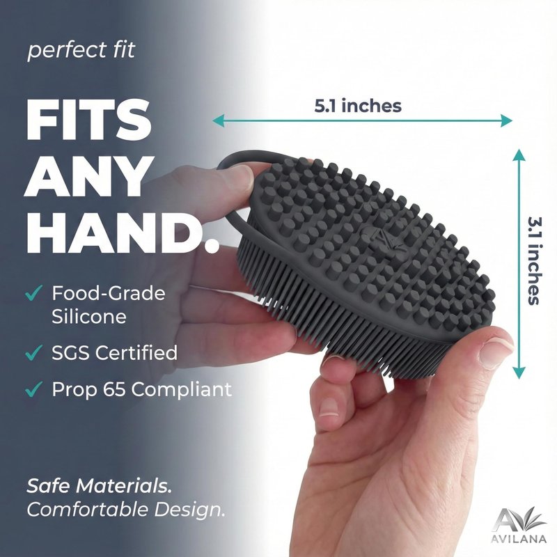 Avilana Premium Silicone Body Scrubber - Trusted Since 2017 - SGS Certified Food Grade Dual Sided Bath Brush, Quick-Dry Exfoliating Loofah Alternative, Massage Brush Sensitive Skin Women Men